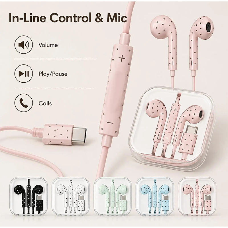 Type C Oordopjes met Polka Dot - Usb C Earphone recensie en prijs