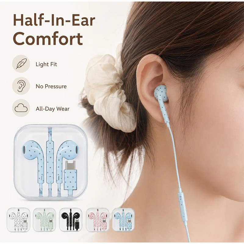 Type C Oordopjes met Polka Dot - Usb C Earphone recensie en prijs